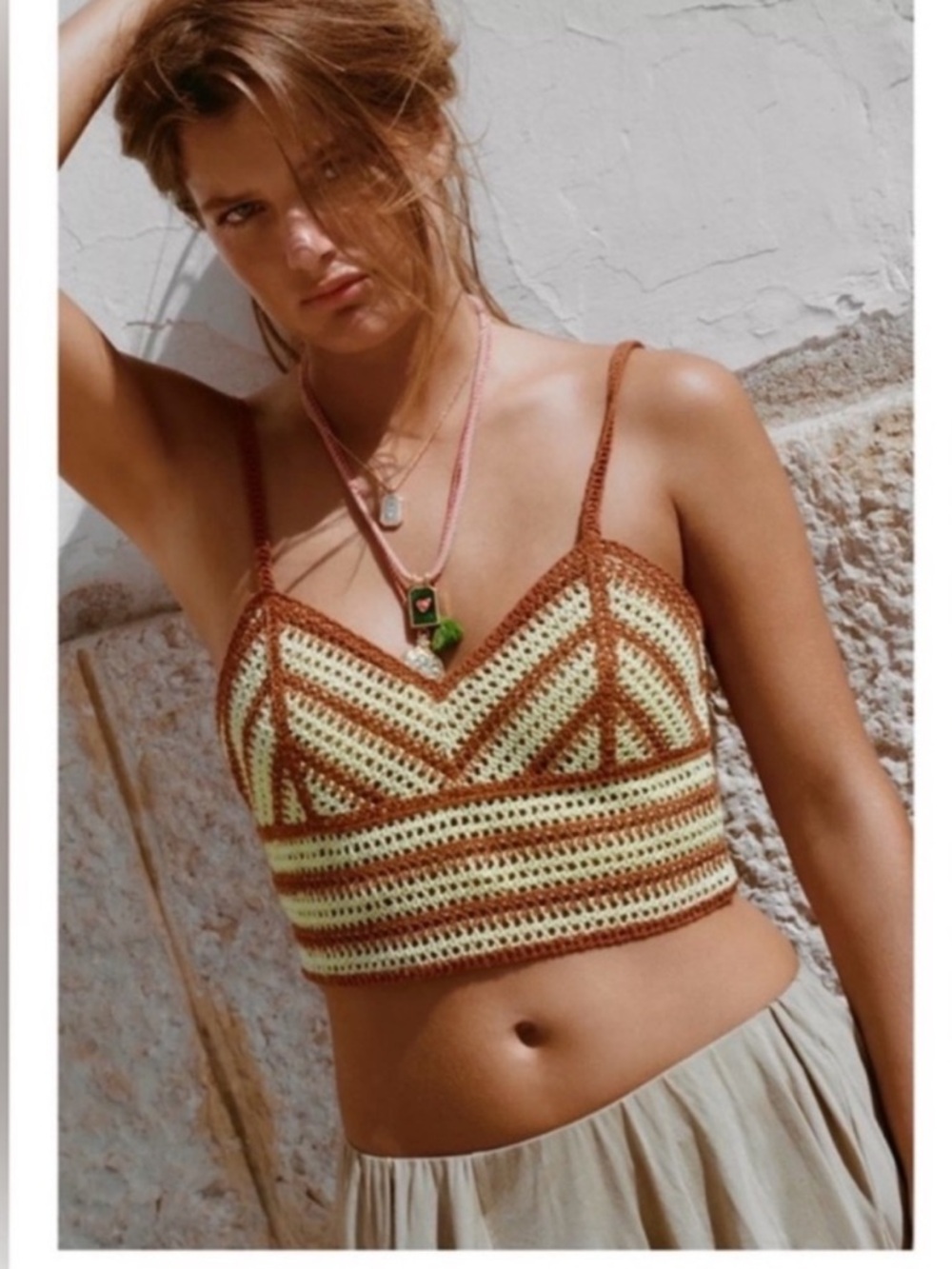 ZARA CROCHET SKIRT SET , COORD SET, green brown - Picture 8 of 15
